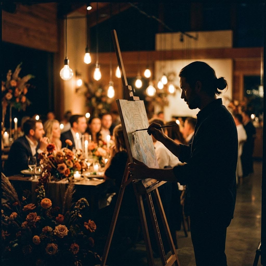 Conceptual imagery of an artist painting at a celebration